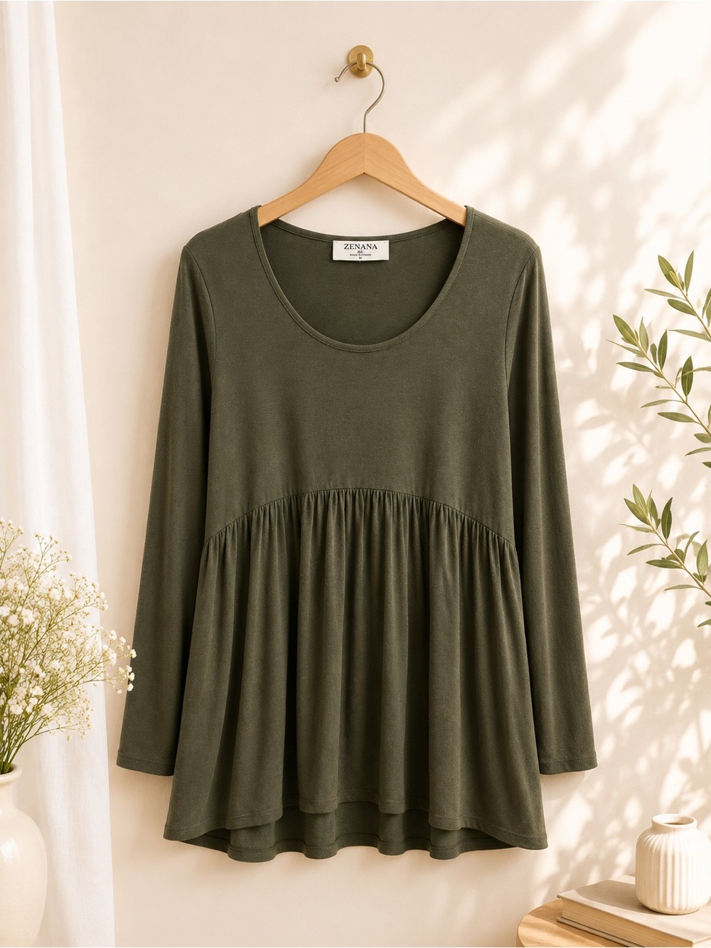 Zenana Outfitters Olive Scoop Neck Tunic